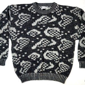 VTG SATURDAYS Abstract Grey Knit Sweater XL Cosby